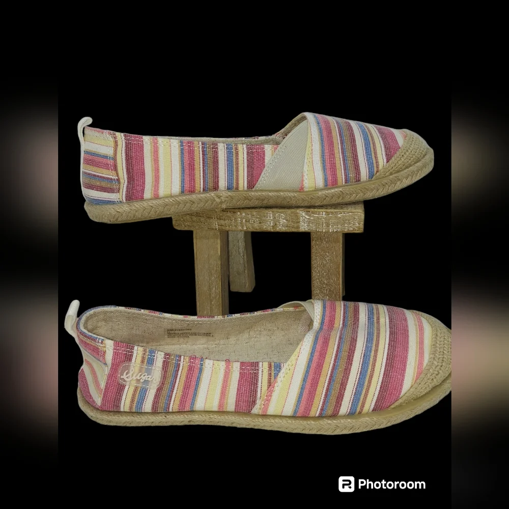 Sugar Evermore Striped Flat Espadrille Shoes Women's Size 10